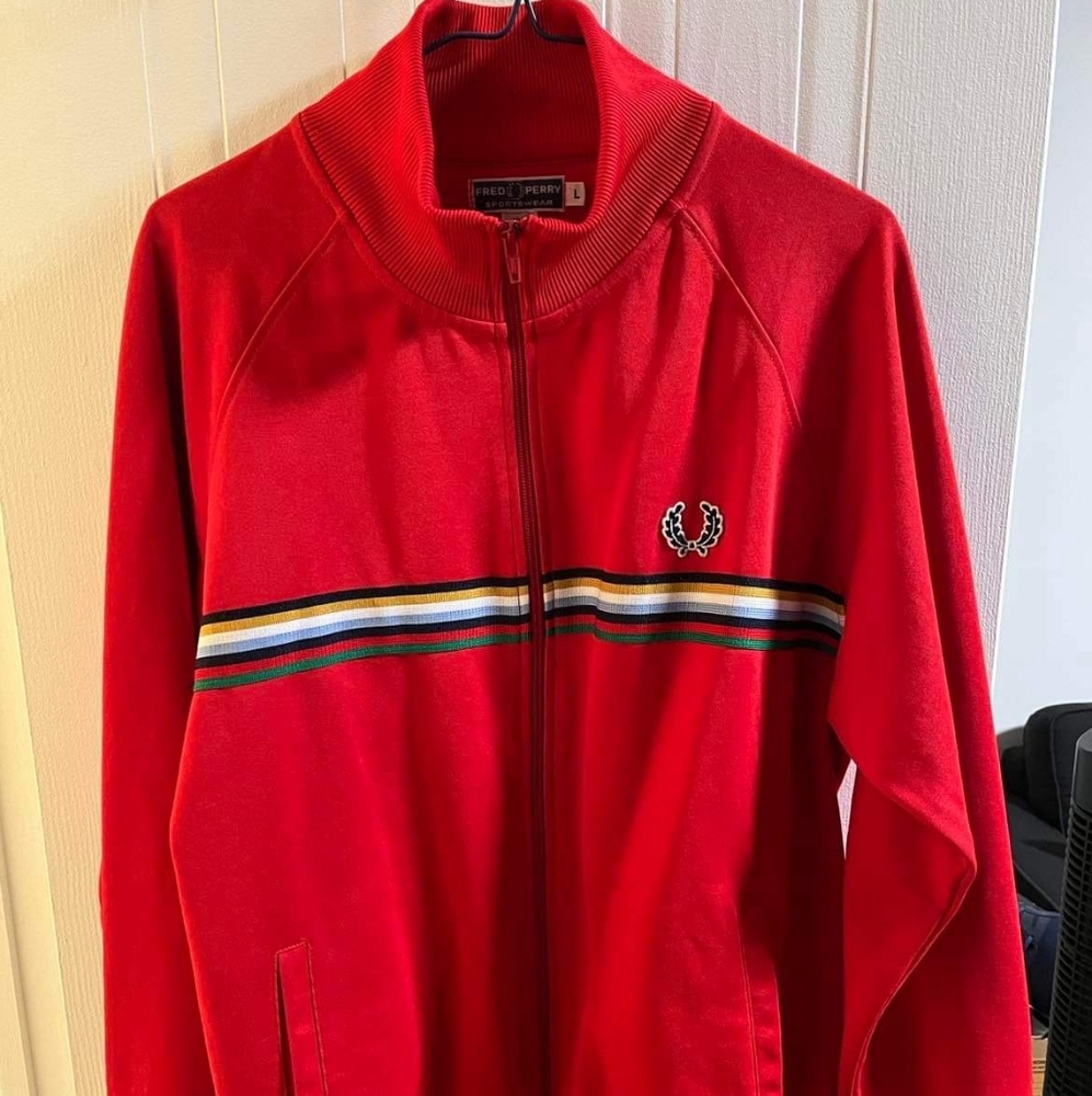 Red Fred Perry Track Jacket Size: Large